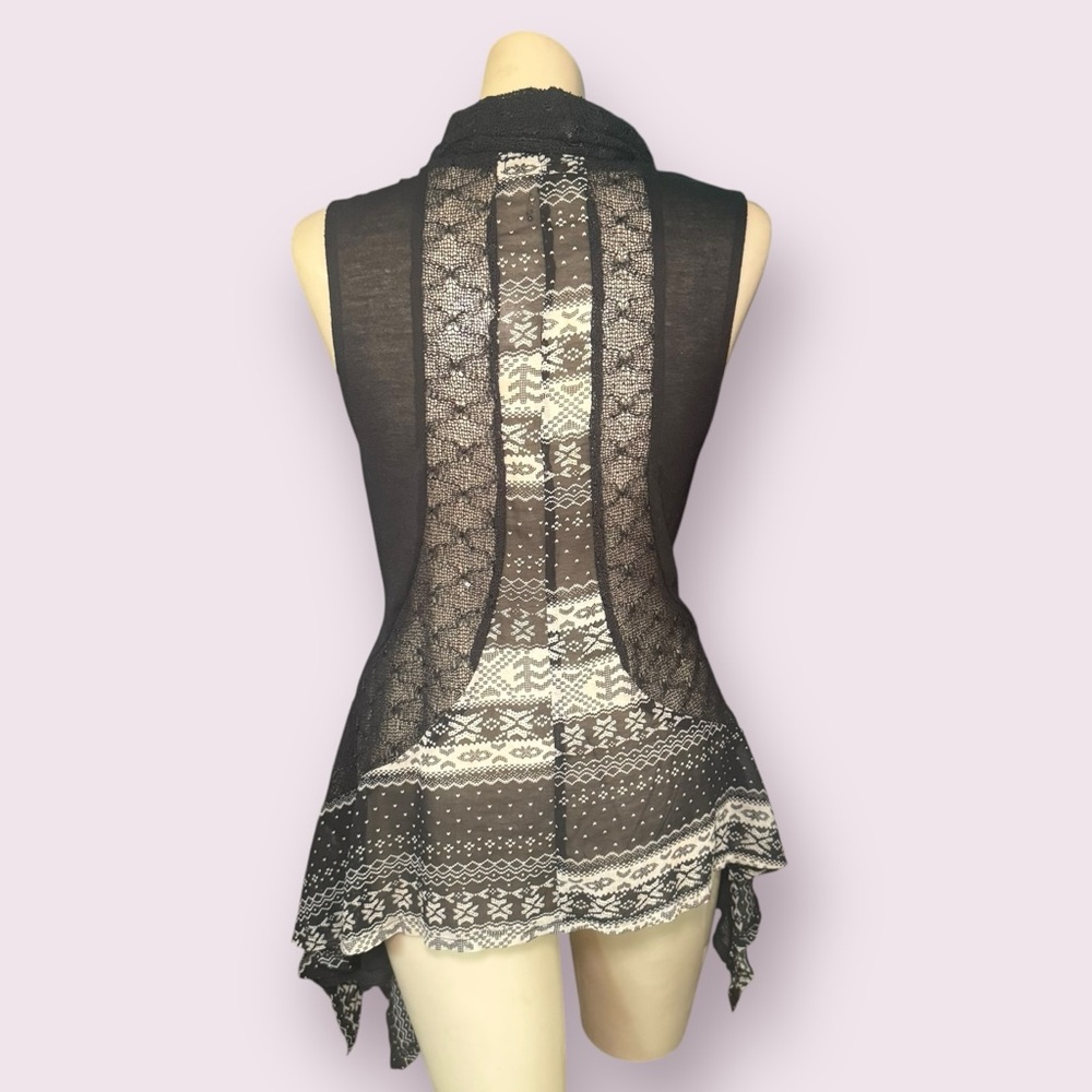 90s Y2K black fairy grunge tie top with asymmetrical flowy sides and sequins - Picture 5 of 8